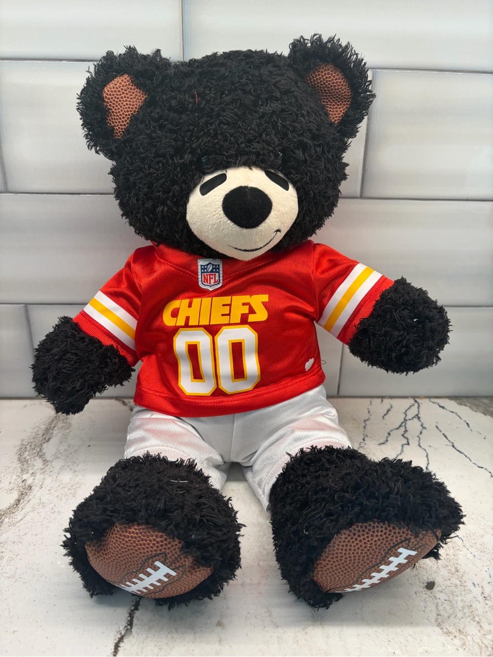 Build-A-Bear Black Bear in Red Kansas City Chiefs Jersey
